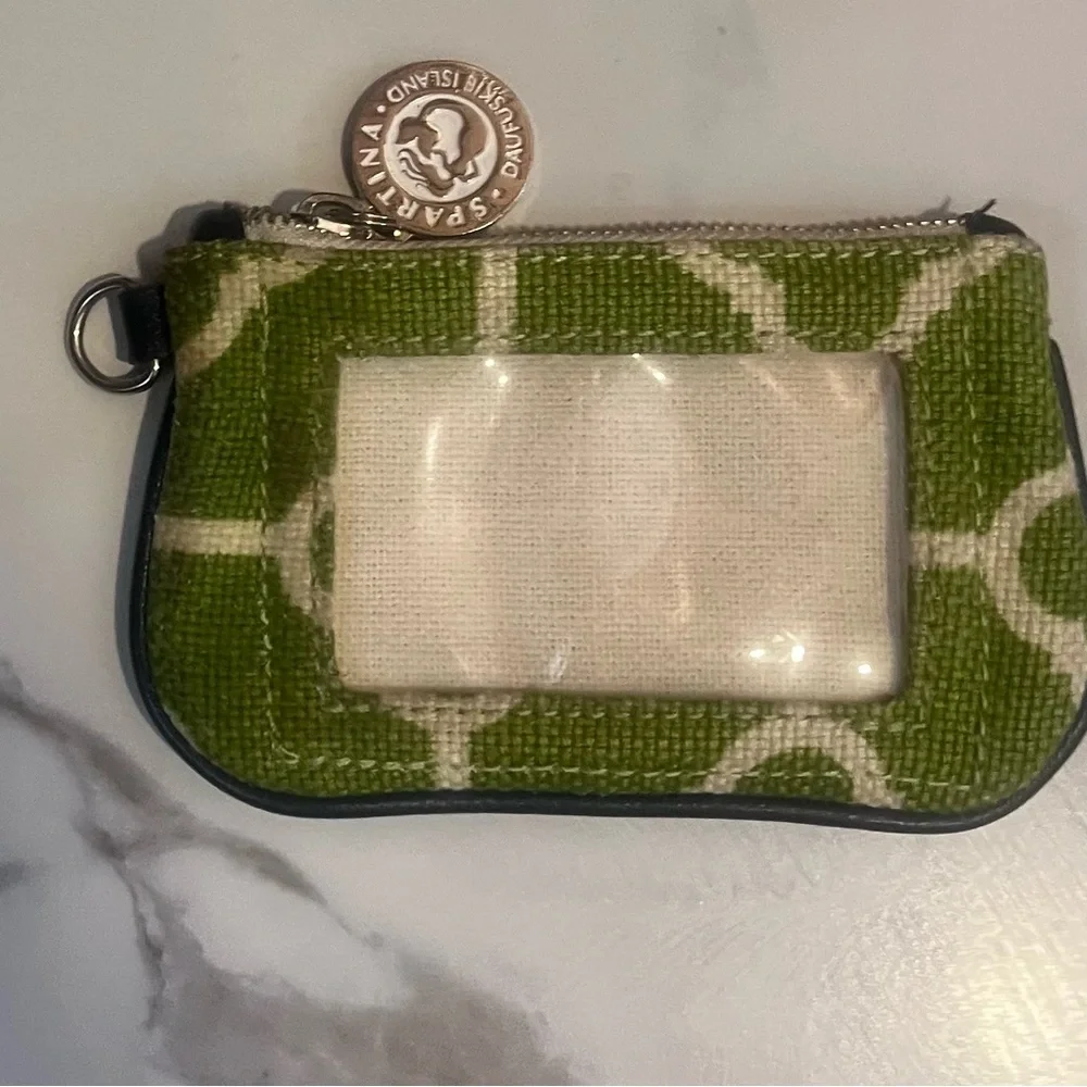Spartina 449 Green Trellis ID Wallet Coin Purse Coastal Preppy - Picture 1 of 9